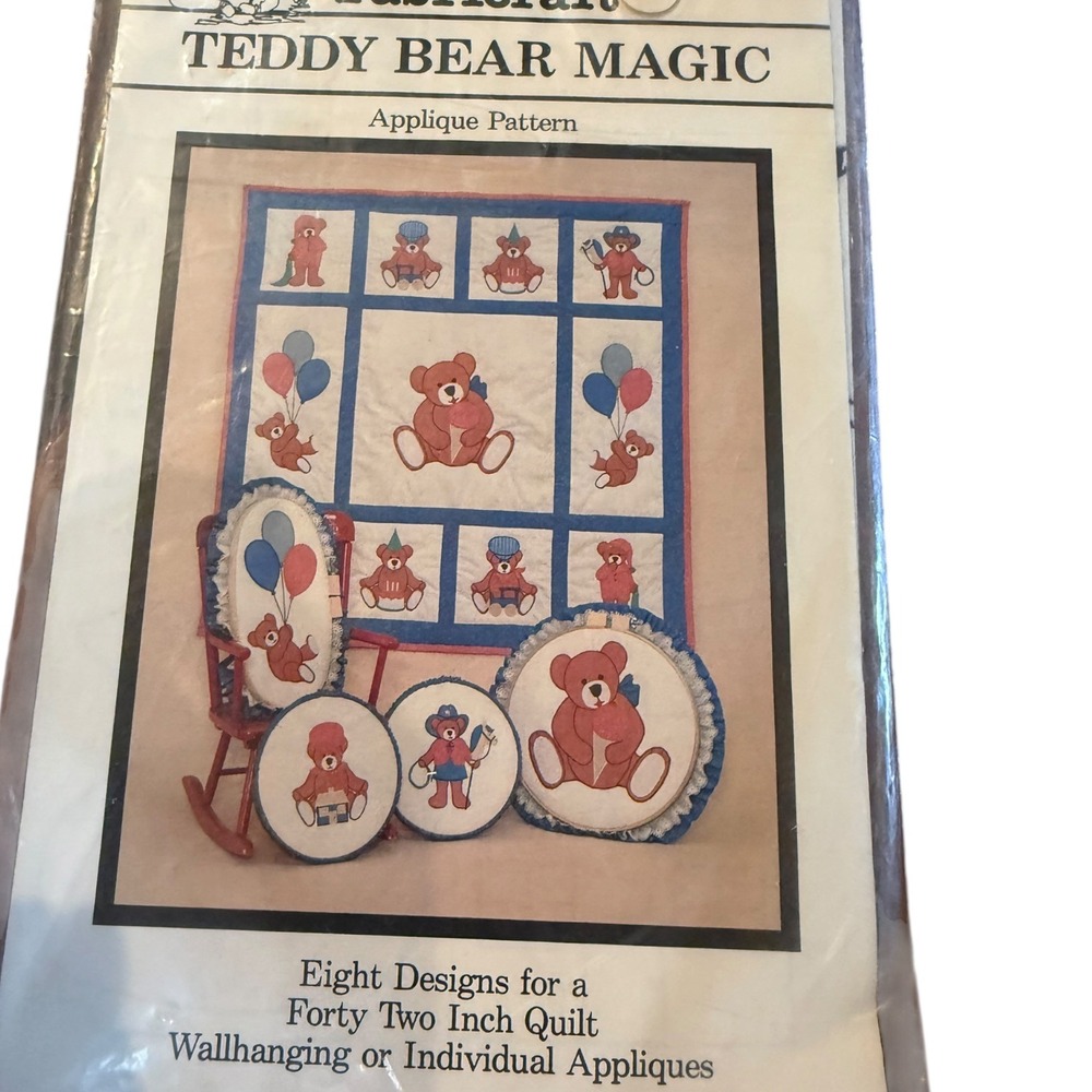 Vintage 1984 Teddy Bear Magic Applique Sewing Pattern Fabricraft Nursery Quilt